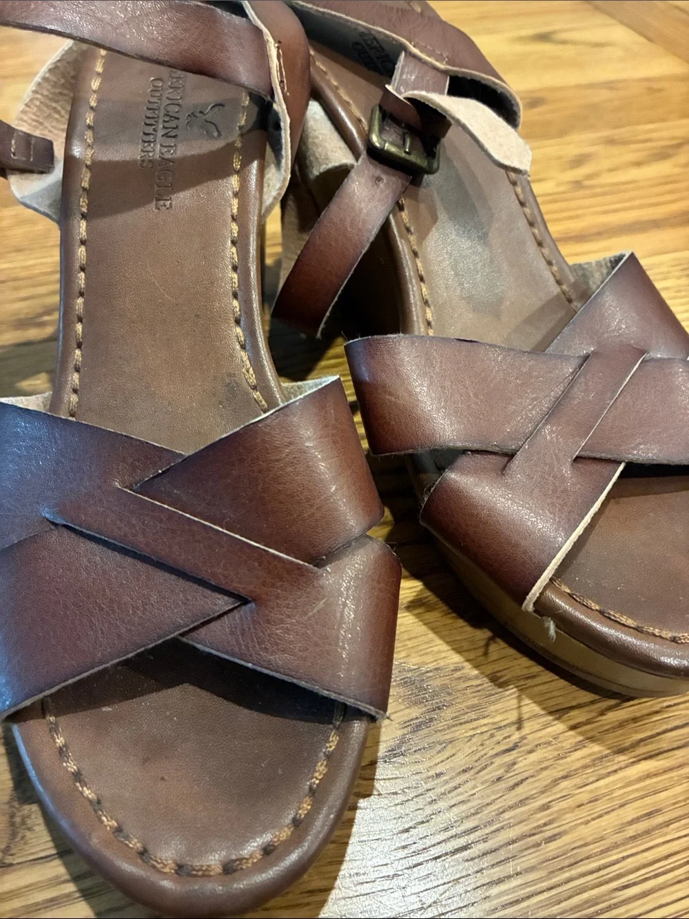 American Eagle Outfitters Brown Leather Crossover Sandals